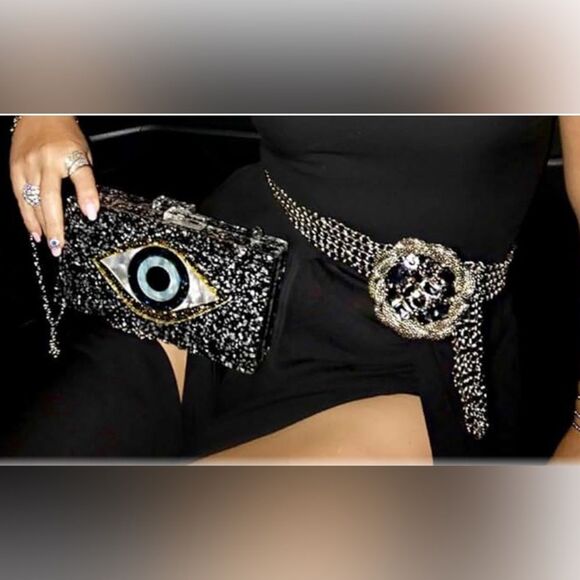 Handbags - Evil Eye Acrylic Clutch & Shoulder bag (All Black)